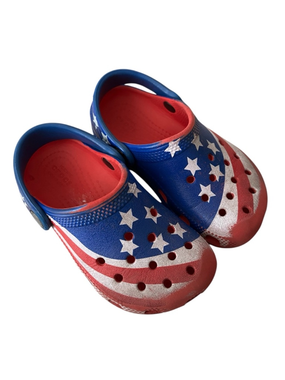 Iconic Comfort CROCS Toddler Size C9 Shoes Classic American Flag Red White Blue